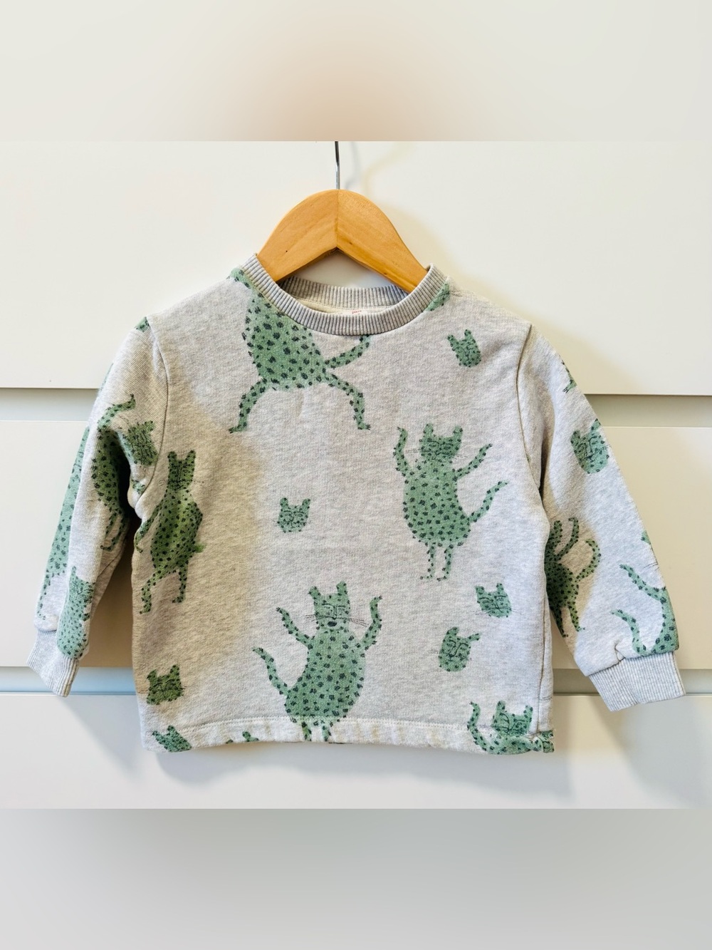 Zara Grey Sweatshirt with Green Cat Print - Size: 2-3T